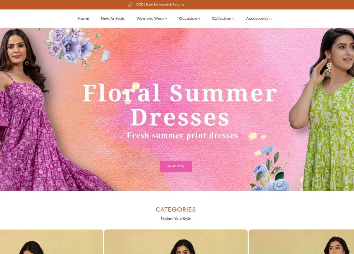 Kasya homepage, an e-commerce storefront for Indian contemporary ethnic wear